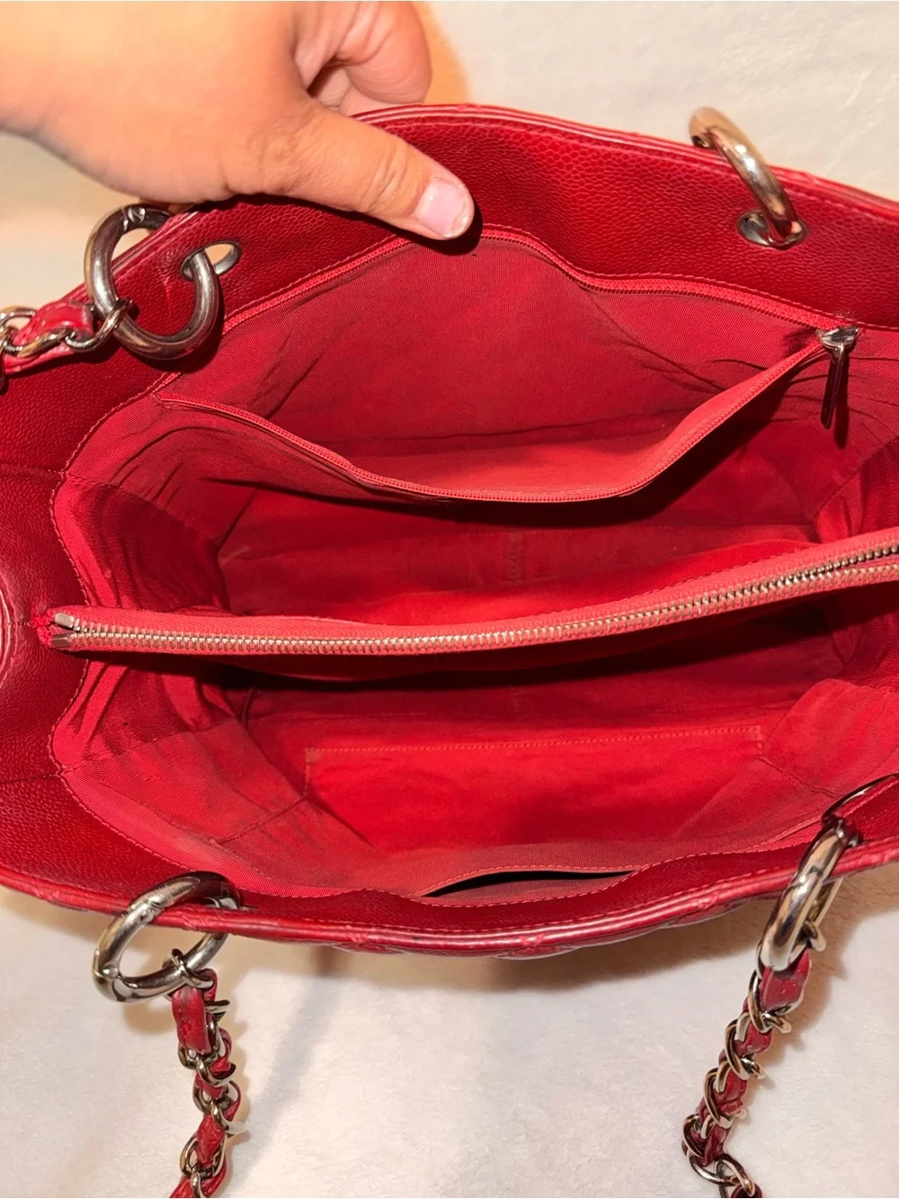 Chanel Grand Shopping Tote GST Red Quilted Caviar Leather w/ Entrupy COA